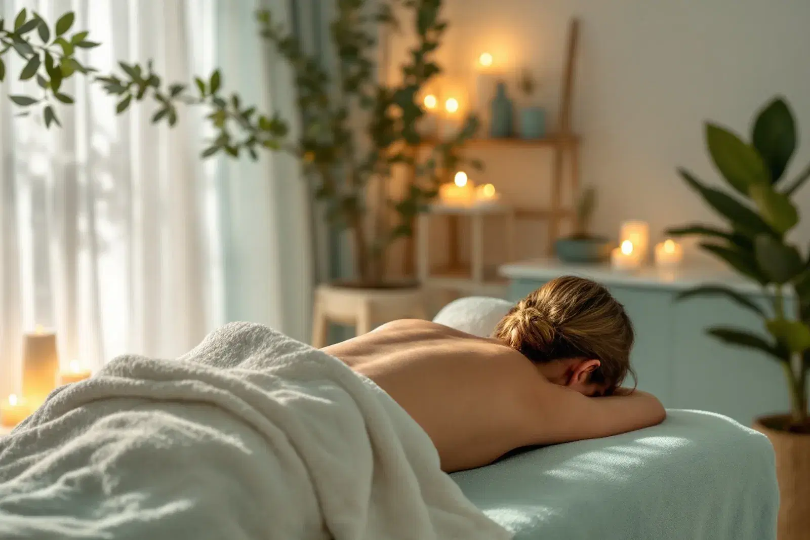 Masoterapeuta dando un masaje relajante en una sala de spa serena