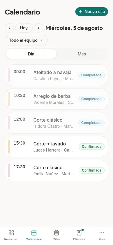Calendario real de AgendaLibre con las citas de la semana