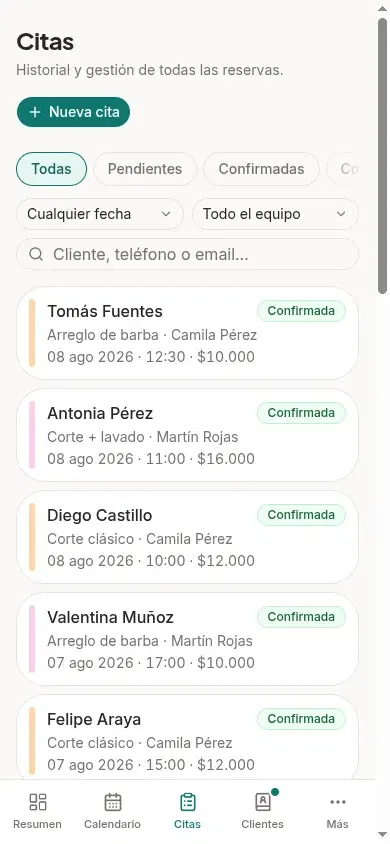Citas confirmadas automáticamente — AgendaLibre para pestañas y cejas