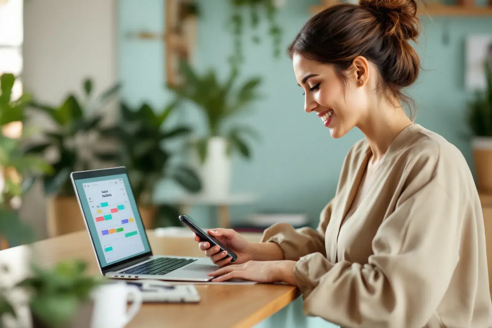 Dueña de un salón creando su agenda online gratis desde el celular