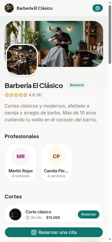 Página de reservas de un negocio en AgendaLibre