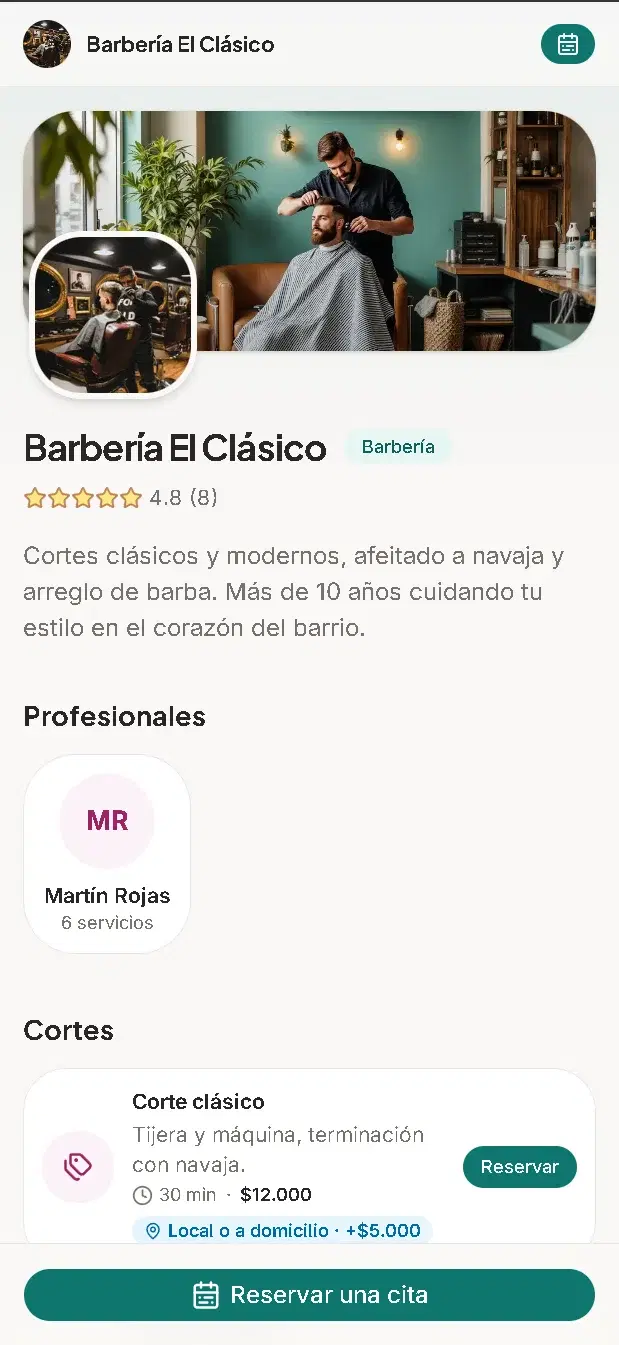 Página pública de reservas incluida en el plan gratis de AgendaLibre