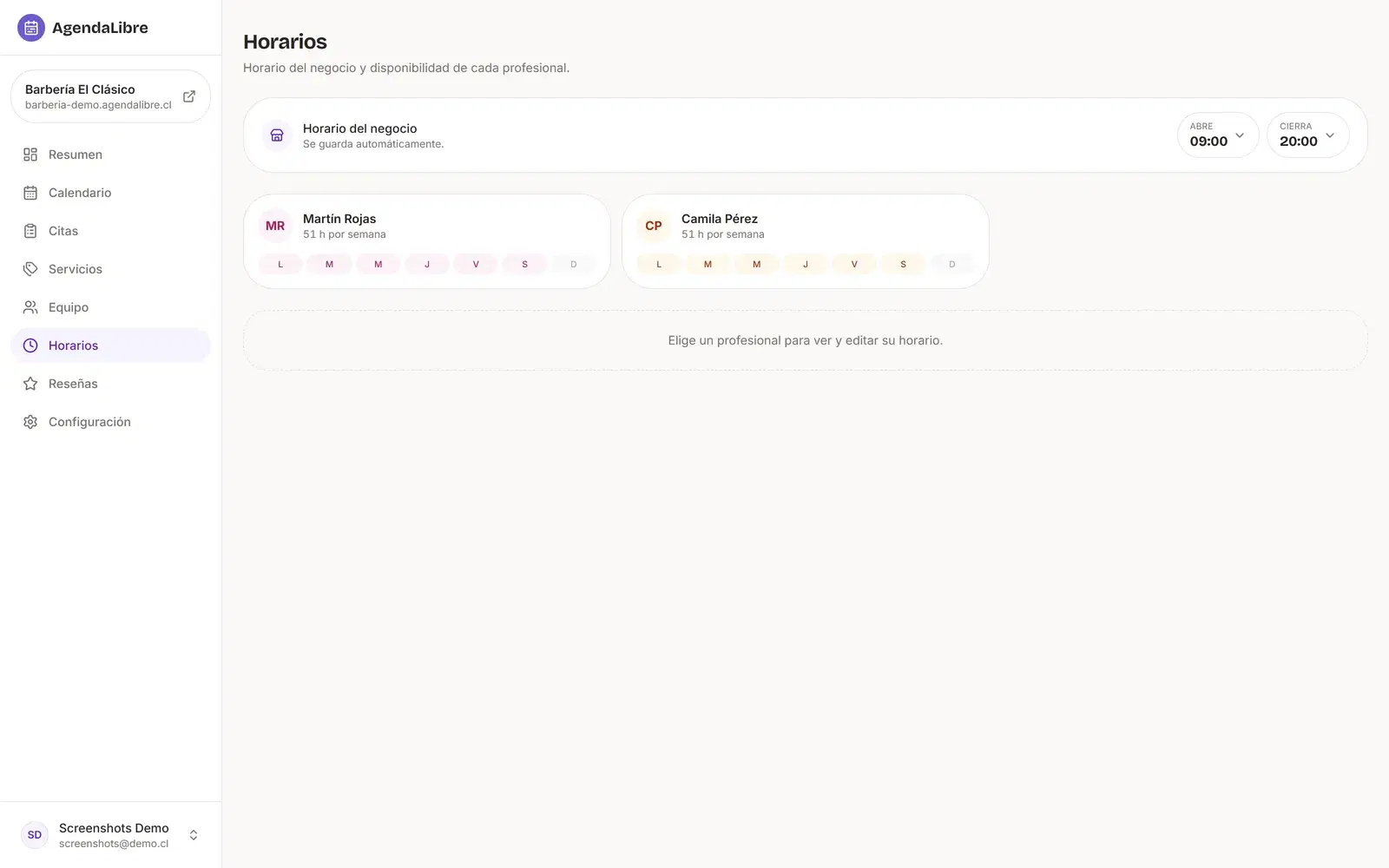 Gestión de equipo y horarios en AgendaLibre